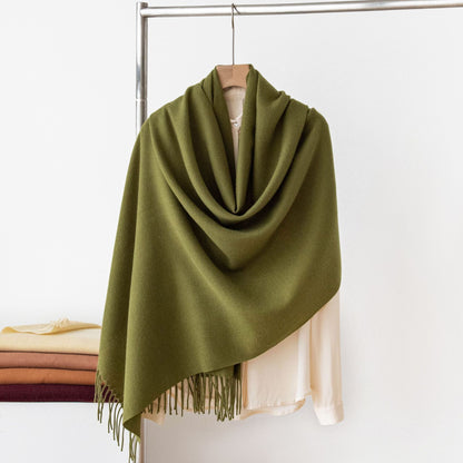 Dark Green Autumn & Winter Korean-Style Women's Cashmere-Like Scarf – Solid Color, Warm, Versatile Wrap