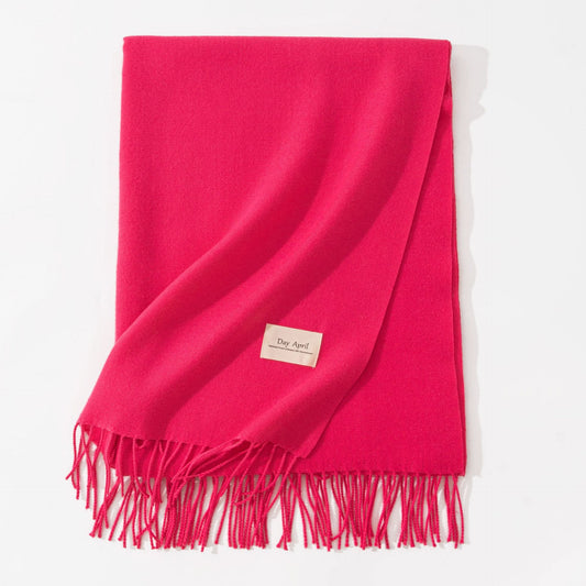 Rose Red Autumn & Winter Korean-Style Women's Cashmere-Like Scarf – Solid Color, Warm, Versatile Wrap