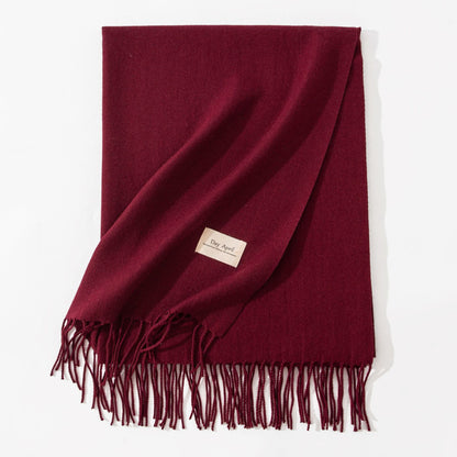 Dark Red Autumn & Winter Korean-Style Women's Cashmere-Like Scarf – Solid Color, Warm, Versatile Wrap