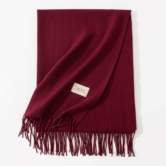 Dark Red Autumn & Winter Korean-Style Women's Cashmere-Like Scarf – Solid Color, Warm, Versatile Wrap
