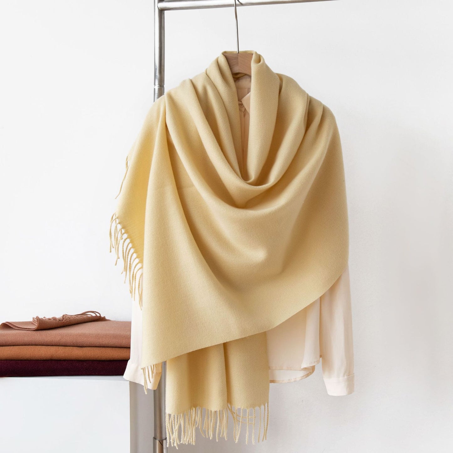 Dark Red Autumn & Winter Korean-Style Women's Cashmere-Like Scarf – Solid Color, Warm, Versatile Wrap