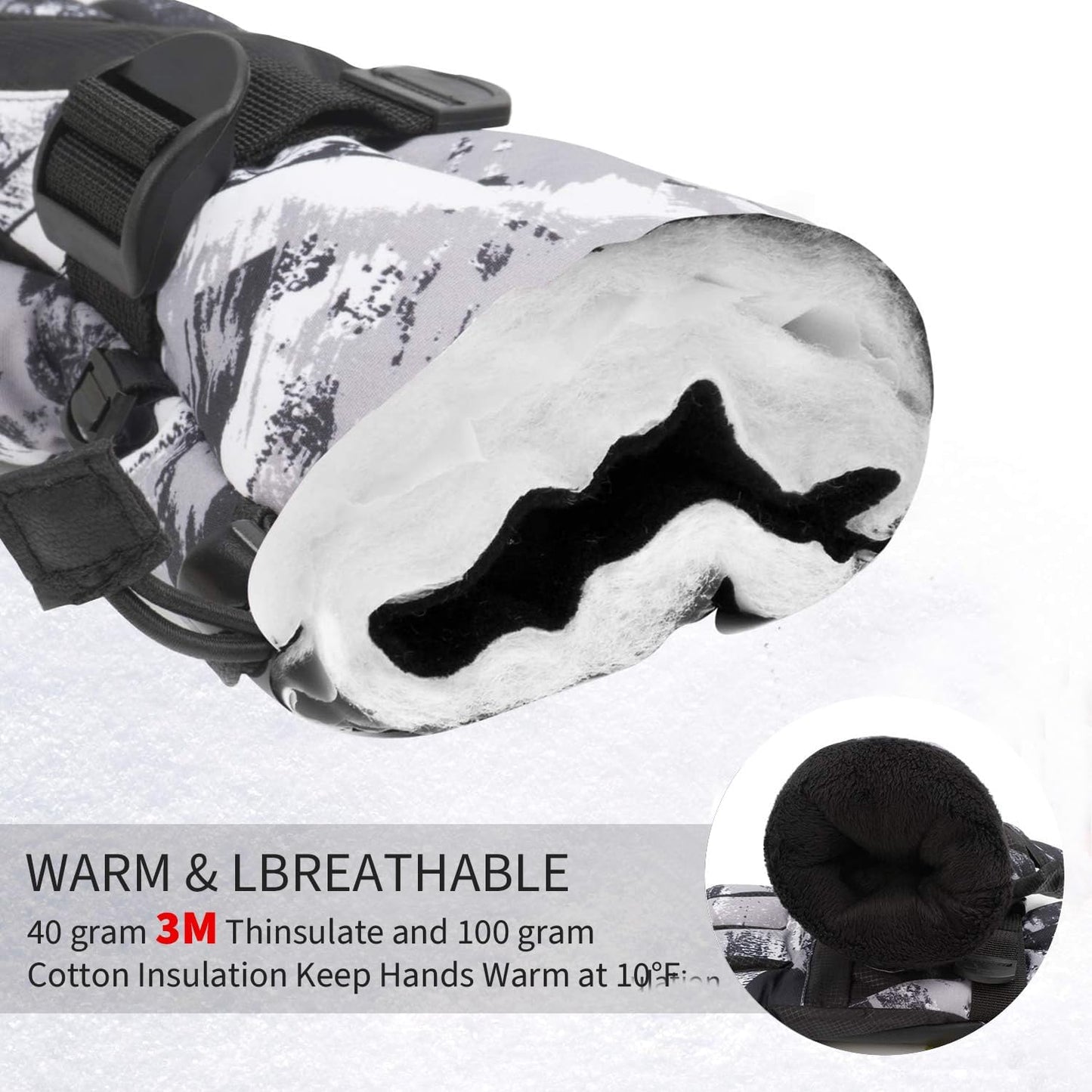 1-Pair Winter Waterproof Touchscreen Ski Gloves - Anti-Slip Thermal Mitts for Men & Women (Black Graffiti Print)