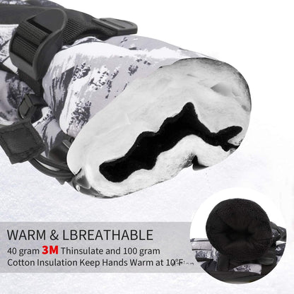 1-Pair Winter Waterproof Touchscreen Ski Gloves - Anti-Slip Thermal Mitts for Men & Women (Orange Graffiti Print)
