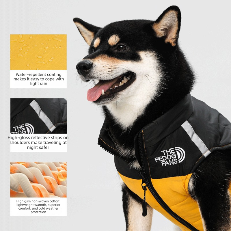 2-Pack (Pink + Yellow) —L Size  — Warm, Thickened Winter Dog Coat / Pet Clothing — Waterproof Winter Dog Vest — Reflective Safety Design (Leash Compatible)