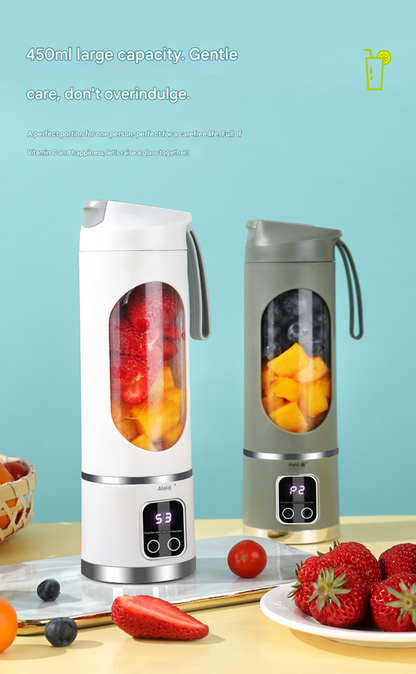 Green 7.4V Portable Blender Smoothie Maker 450ml Wireless Rechargeable Juicer Cup with 12-Blade Stainless Steel Cutter, LED Digital Display, USB Charging Personal Blender for Travel Gym Office Home