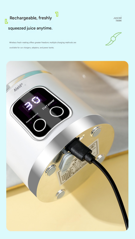 Green 7.4V Portable Blender Smoothie Maker 450ml Wireless Rechargeable Juicer Cup with 12-Blade Stainless Steel Cutter, LED Digital Display, USB Charging Personal Blender for Travel Gym Office Home