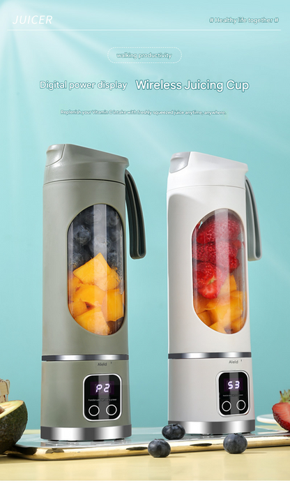 2-piece White and Green 7.4V Portable Blender Smoothie Maker 450ml Wireless Rechargeable Juicer Cup with 12-Blade Stainless Steel Cutter, LED Digital Display, USB Charging Personal Blender for Travel Gym Office Home