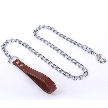 Metal Chain Dog Leash (Brown)- Heavy Duty Pet Lead with Swivel Clip and Soft PU Handle, Durable Chew-Resistant Chain for Daily Dog Walking and Outdoor Use
