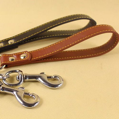 Metal Chain Dog Leash (Brown)- Heavy Duty Pet Lead with Swivel Clip and Soft PU Handle, Durable Chew-Resistant Chain for Daily Dog Walking and Outdoor Use