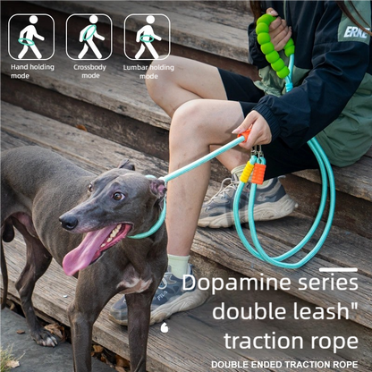 Green Multi-Function Double Dog Leash - 1.8 m Single Leash or 1.2 m Dual Leash, Nylon Rope with Padded Handle and Dual Metal Clips for Dog Walking