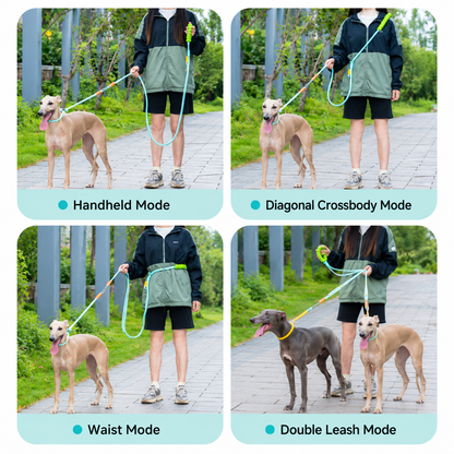Green Multi-Function Double Dog Leash - 1.8 m Single Leash or 1.2 m Dual Leash, Nylon Rope with Padded Handle and Dual Metal Clips for Dog Walking