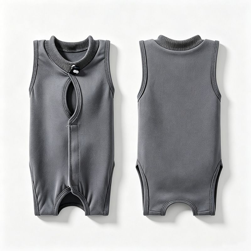Grey Pet Recovery Suit M Size (Approx.2-4 kg) - Modal Stretch Post Surgery Bodysuit, Breathable Abdominal Coverage and Anti Licking Clothing for Cats and Dogs