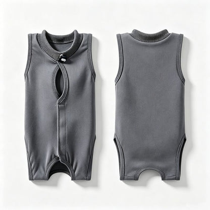 Grey Pet Recovery Suit M Size (Approx.2-4 kg) - Modal Stretch Post Surgery Bodysuit, Breathable Abdominal Coverage and Anti Licking Clothing for Cats and Dogs