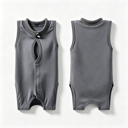 Grey Pet Recovery Suit M Size (Approx.2-4 kg) - Modal Stretch Post Surgery Bodysuit, Breathable Abdominal Coverage and Anti Licking Clothing for Cats and Dogs