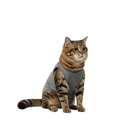 Grey Pet Recovery Suit M Size (Approx.2-4 kg) - Modal Stretch Post Surgery Bodysuit, Breathable Abdominal Coverage and Anti Licking Clothing for Cats and Dogs