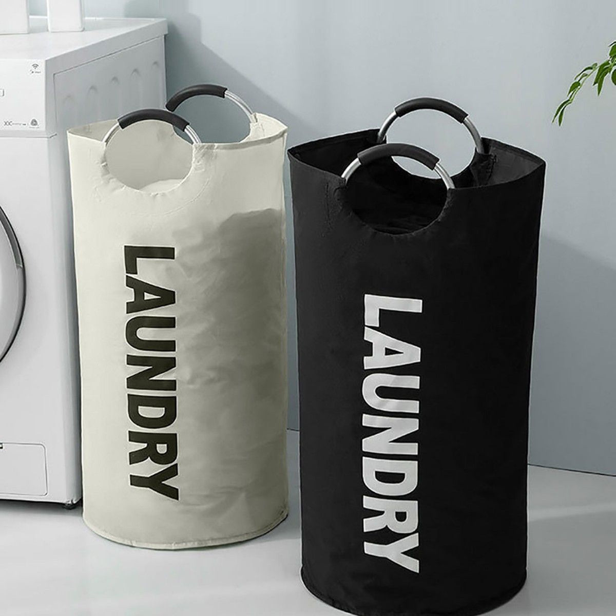 Beige Collapsible Laundry Hamper 2 Pack - 38 x 79 cm Oxford Fabric Large Capacity Clothes Baskets with Carry Handles, Space Saving Storage for Home and Dorm