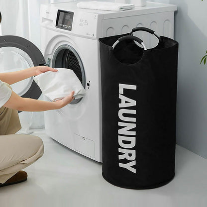 Black Collapsible Laundry Hamper 2 Pack - 38 x 79 cm Oxford Fabric Large Capacity Clothes Baskets with Carry Handles, Space Saving Storage for Home and Dorm