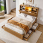 Artiss King Single Bed Frame with Storage, 4 Drawers, USB and Night Light Natural