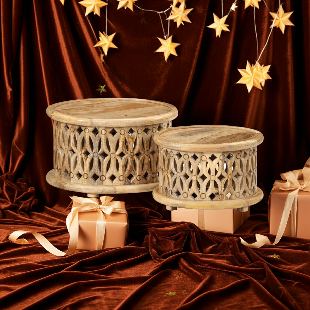 2 Piece Coffee Table Set Solid Wood Mango