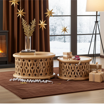 2 Piece Coffee Table Set Solid Wood Mango