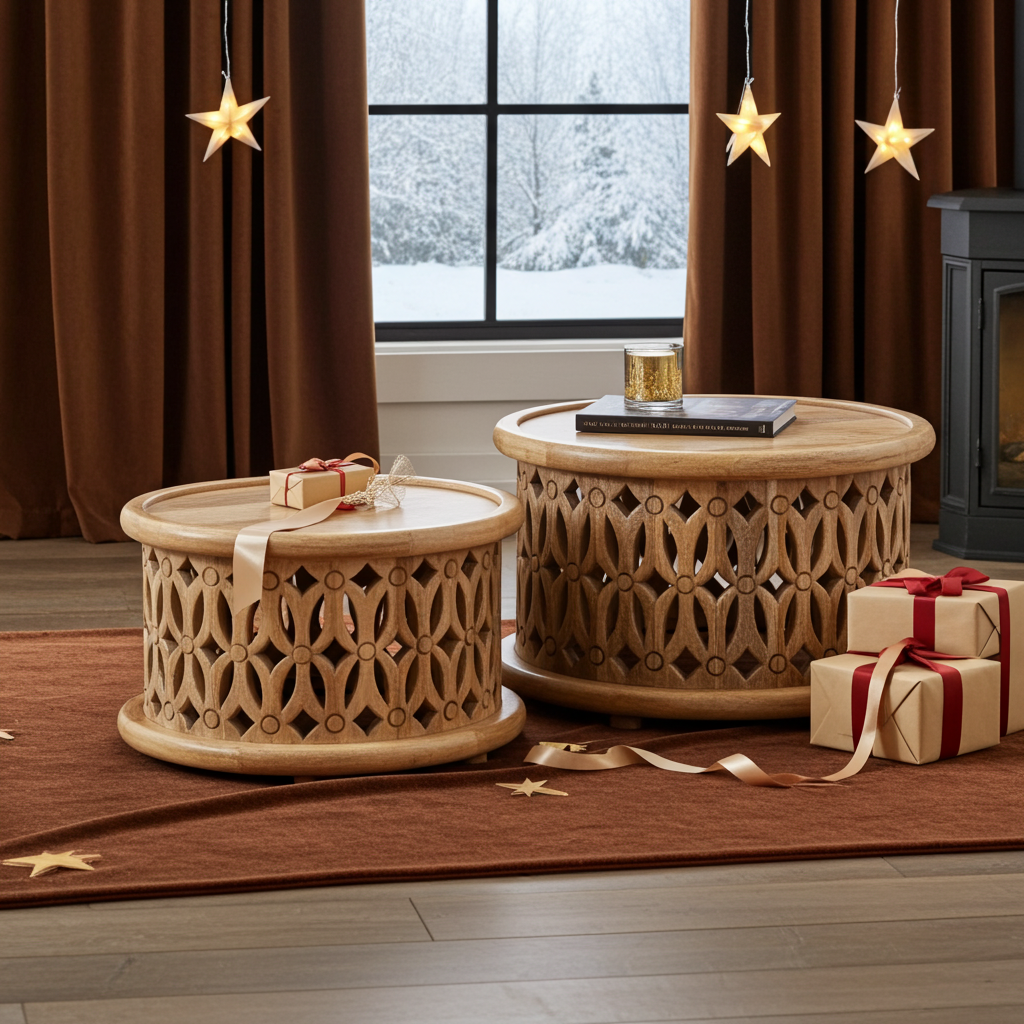 2 Piece Coffee Table Set Solid Wood Mango