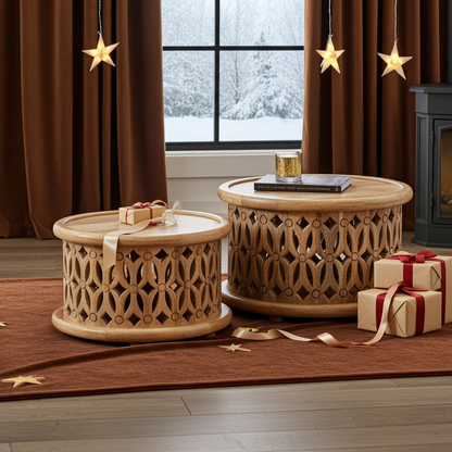 2 Piece Coffee Table Set Solid Wood Mango